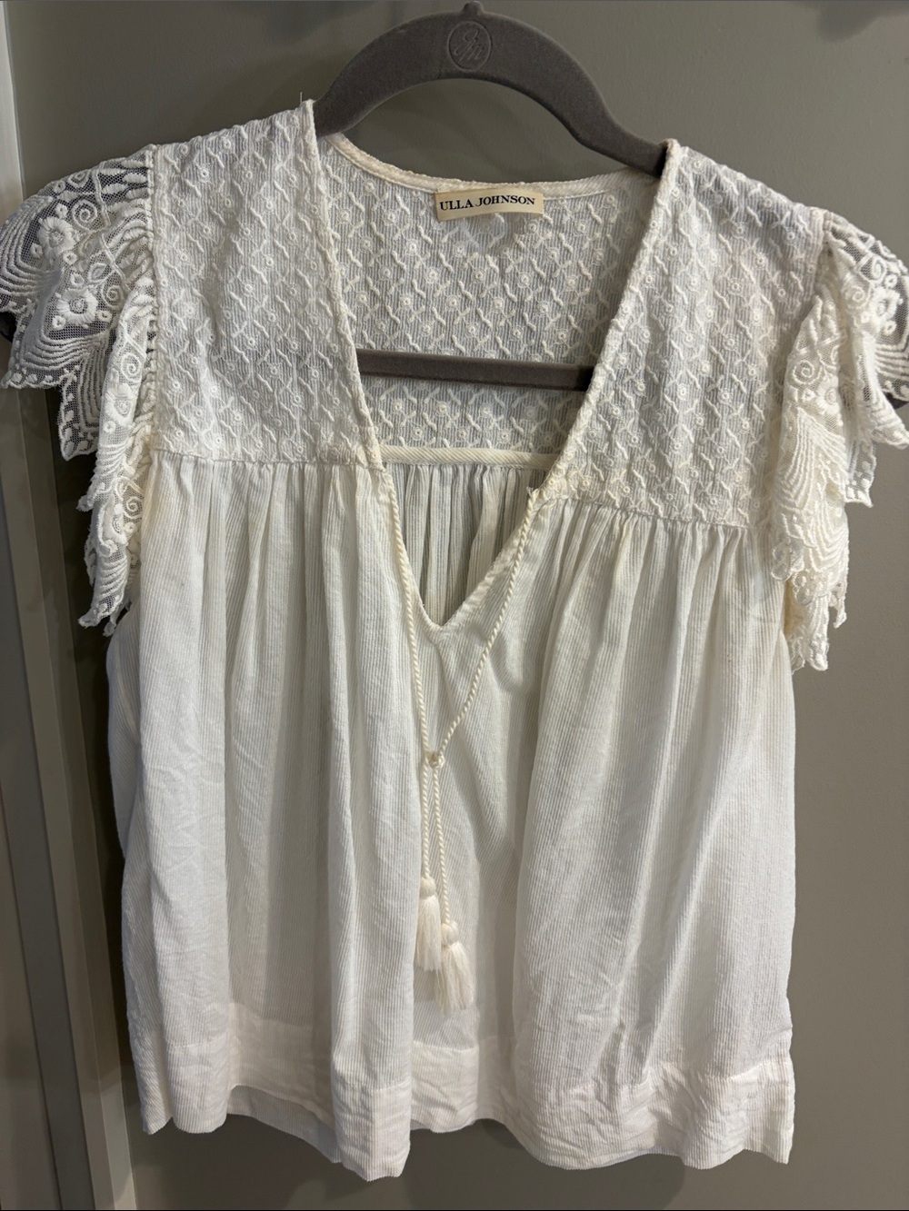 Ulla Johnson White Lace-Trim Peasant Blouse